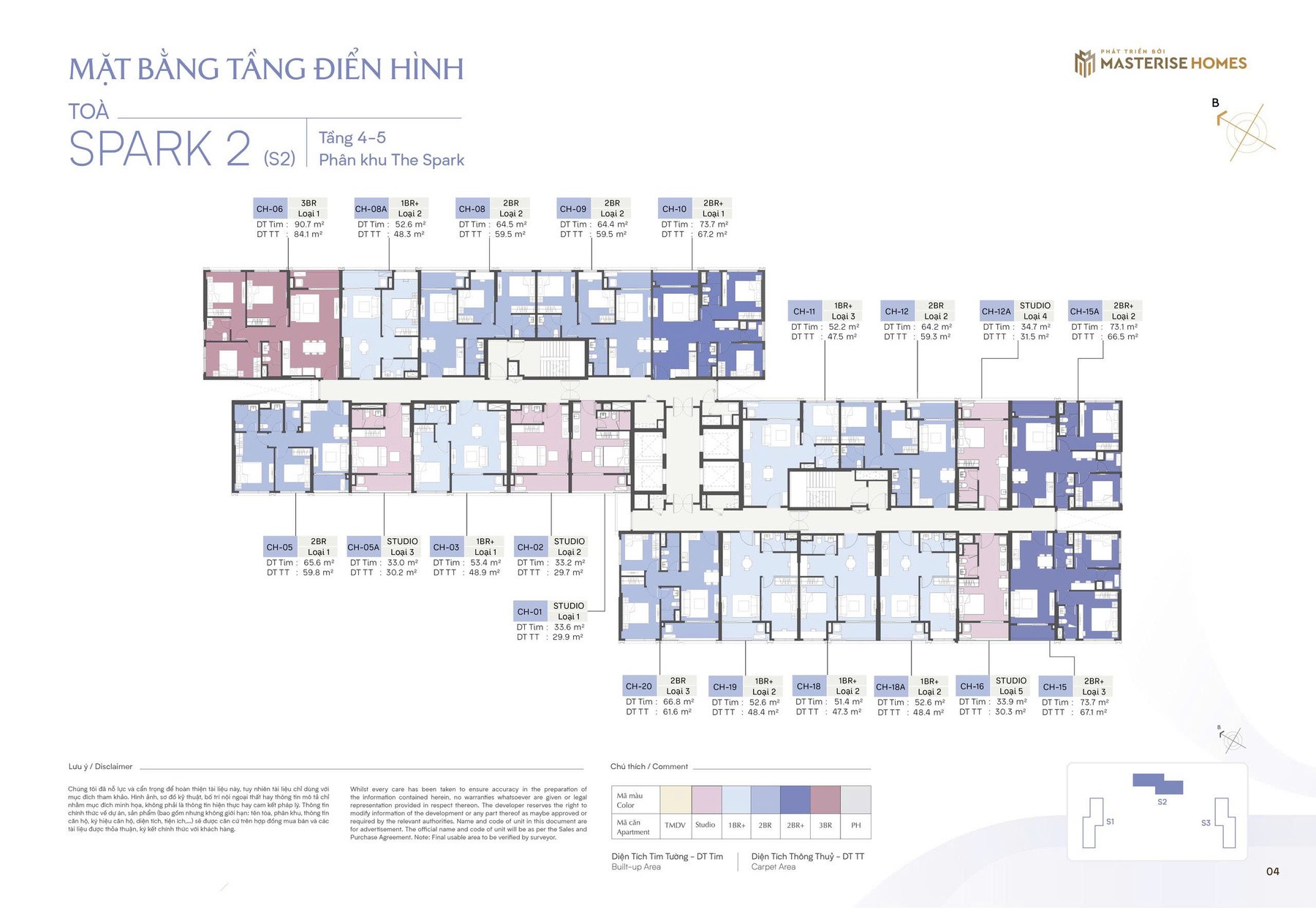 Mặt bằng tầng điển hình toà S2 tầng 4 - 5 Masteri Era Landmark Ocean Park 3