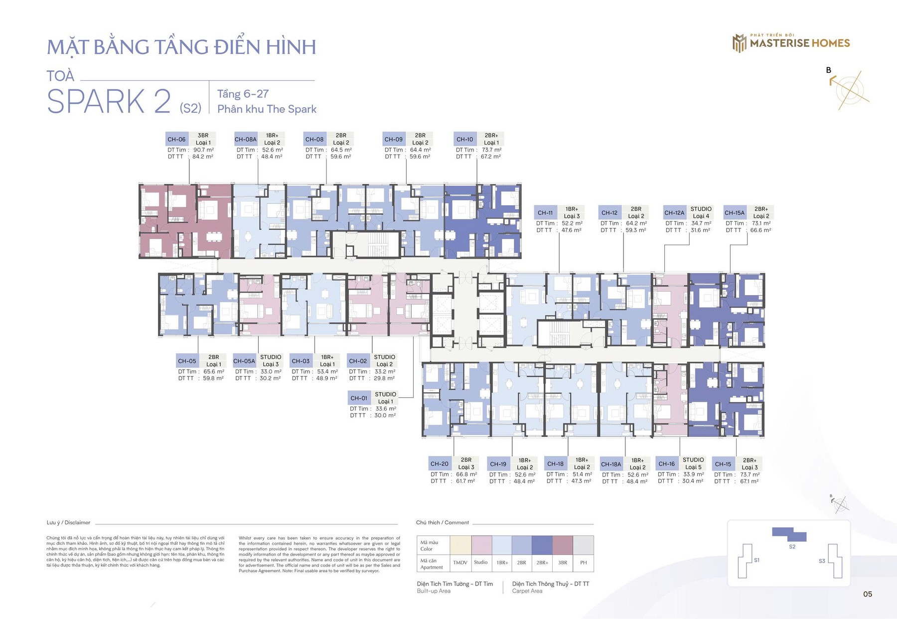 Mặt bằng tầng điển hình toà S2 tầng 6 - 27 Masteri Era Landmark Ocean Park 3
