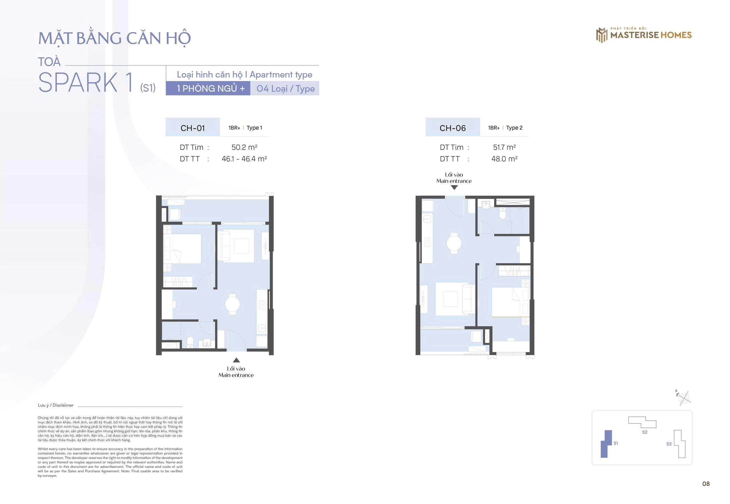 Thiết kế căn hộ 1 ngủ + CH06 toà S1 The Spark Masteri Era Landmark Ocean Park 3